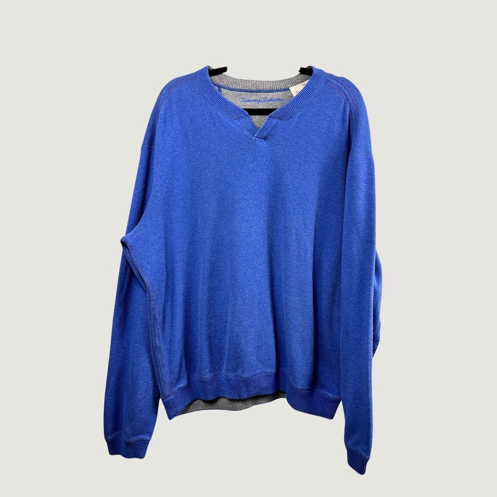 Tommy Bahama Pullover Men XL Blue Reversible V-Neck Cotton Ribbed Marlin Logo